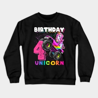 4Th Birthday Unicorn Monster Truck Birthday Party Girls Crewneck Sweatshirt